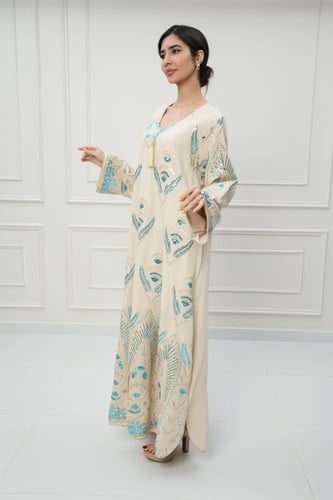 جلابية كويتي لون بيج موديل CH6-104