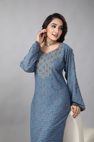 جلابية قطن بنقشة لون رمادي موديل SQ4-65