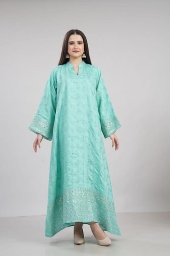 جلابية استايل كويتي لون تركوازي موديل KK6-90