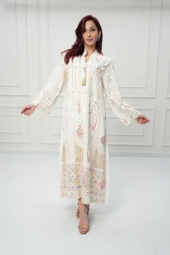 جلابية كويتي لون أوف وايت موديل CH6-77