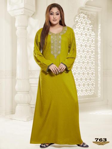 جلابية قطن تطريز منقط لون اصفر موديل RB-51