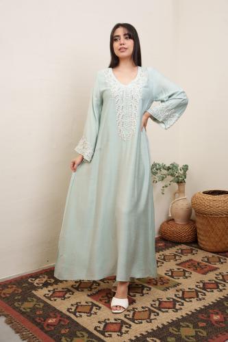 جلابية استايل كويتي لون تفاحي موديل MS5-524