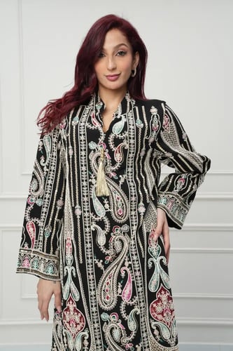 جلابية كويتي لون أسود موديل CH6-77