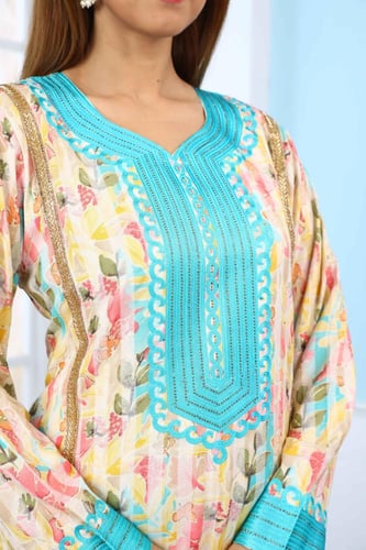 جلابية استايل مغربي لون تركوازي موديل DB5-61