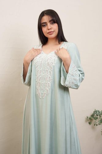 جلابية استايل كويتي لون تفاحي موديل MS5-524