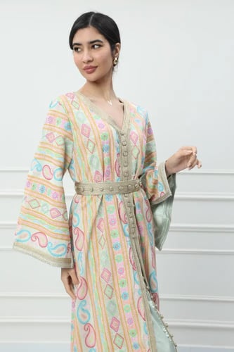 قفطان مغربي لون تيفاني فاتح موديل CH6-81