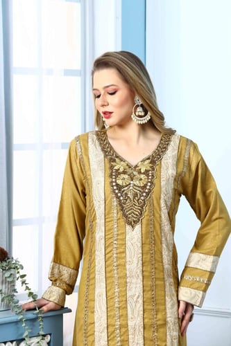 جلابية استقبال استايل بحريني لون كموني موديل WS5-1...