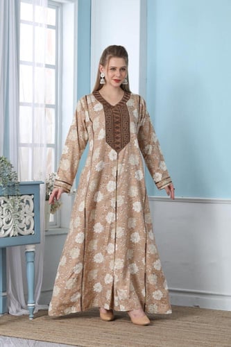 جلابية استايل بحريني لون بني موديل DB5-86