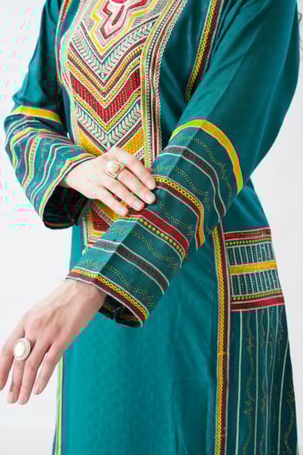 جلابية استايل عسيري لون فيروزي غامق موديل DB6-150