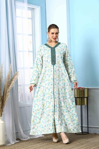 جلابية استايل بحريني لون تركوازي موديل DB5-77