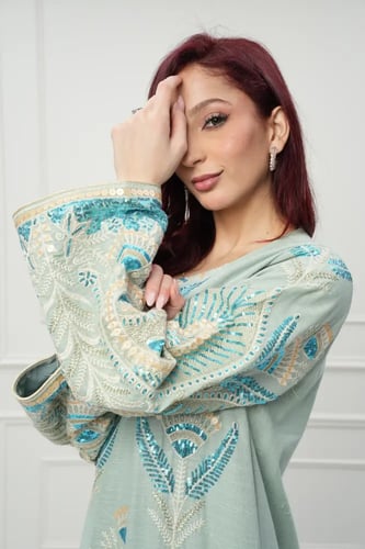 جلابية كويتي لون أخضر موديل CH6-104