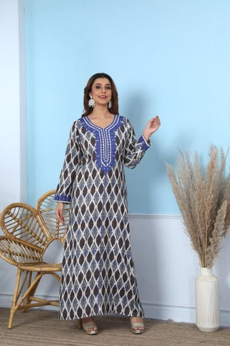 جلابية مغربي نسائية لون نيلي مزرق موديل DB4-65