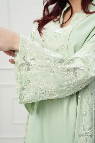 جلابية كويتي لون اخضر موديل CH6-83