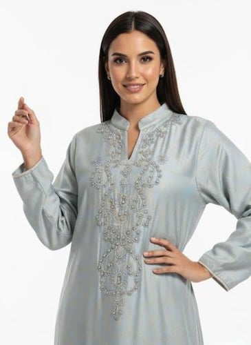 جلابية كويتي ستاتي لون رمادي موديل CH6-107