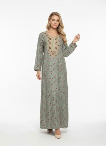 جلابية كشميري صدرية مربعه لون زيتي فاتح موديل SQ6-...