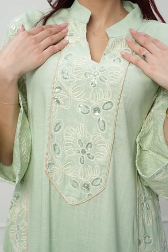 جلابية كويتي لون اخضر موديل CH6-83