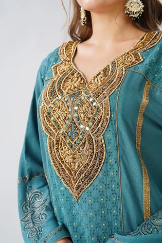 جلابية استقبال لون بترولي فاتح موديل WS6-141