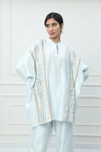 طقم بنطلون استايل تركي لون سماوي موديل CH6-3162A