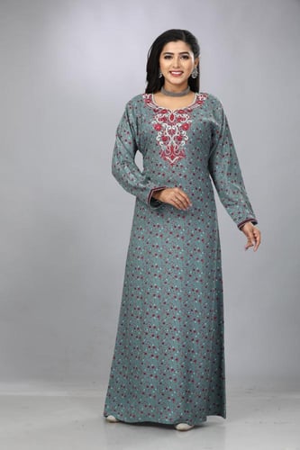 جلابية قطن كشميري بترولي مطرزة موديل SQ4-63