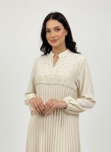 جلابية استايل كويتي ستاتي لون بيج موديل CH6-84