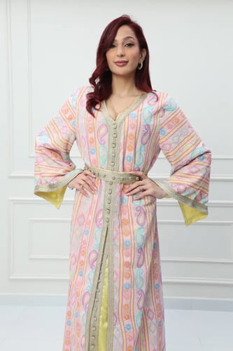 قفطان مغربي لون وردي فاتح موديل CH6-81