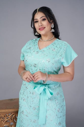 جلابية كويتية ميدي لون تركواز موديل KK4-051