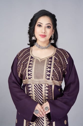 مخور اماراتي لون بنفسجي غامق من الفيسكوز والقطن مو...