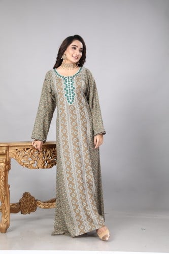 جلابية قطن منقوشة ناعمه لون بيج موديل SQ4-64