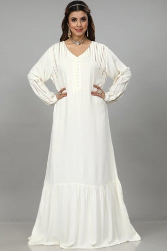 جلابية استقبال فسكوز وبوليستر لون ابيض موديل RB-28