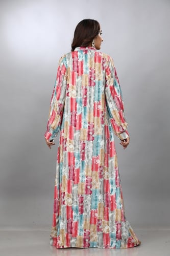 جلابية كويتية تطريز يدوي لون احمر مع ازرق سماوي مو...