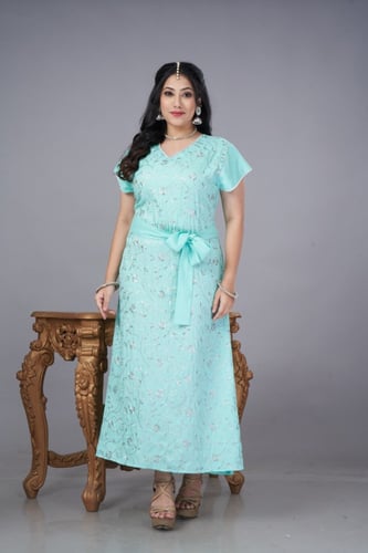 جلابية كويتية ميدي لون تركواز موديل KK4-051