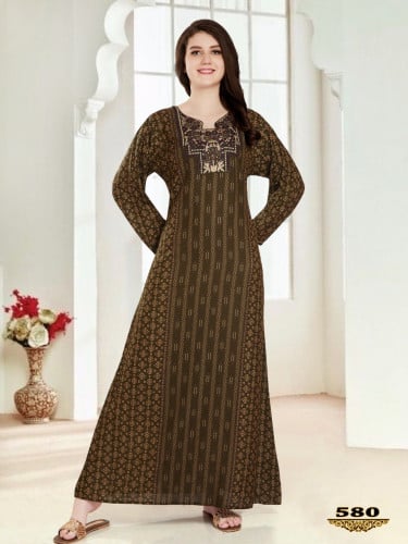 جلابية قطن سنتر لون بني موديل SQ4-16