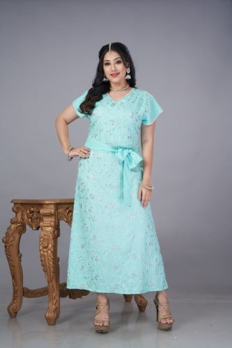 جلابية كويتية ميدي لون تركواز موديل KK4-051