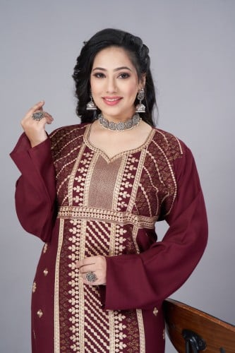 مخور اماراتي بتطريز حريري لون عنابي موديل DB4-25