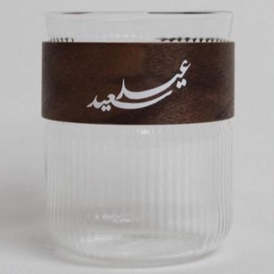كوب زجاجي باطار خشبي