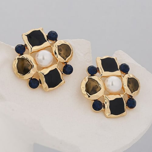 حلق ذهبي مرصع بفصوص ، مطلي بالذهب، بدبوس من الفضة