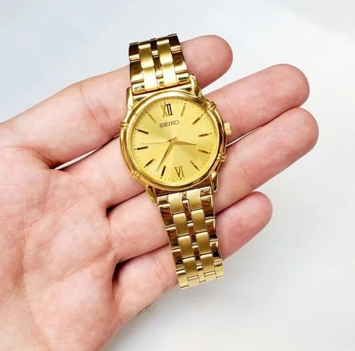 ساعة سيكو اليابانية انالوج كوارتز الرقيقة (Edg) ستانلس ستيل ذهبي 30mm-34mm للرجال - فنتج