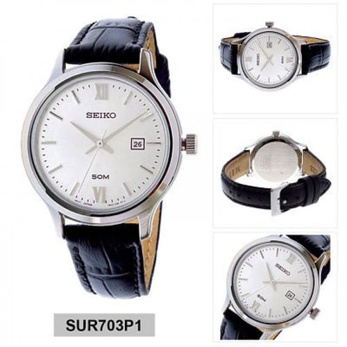 ساعة سيكو اليابانية انالوج كوارتز بتاريخ سير جلد ل...