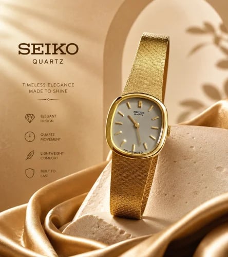 ساعة سيكو الكلاسيكية فنتج العتيقة انتاج الثمانينات الميلادية ( Antique Seiko ) مطلية باللون الذهبي للنساء - Vintage L32
