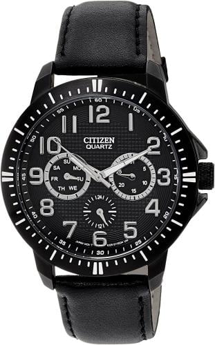 ساعة سيتزن جلد اليابانية كرونو غراف كوارتز للرجال-...