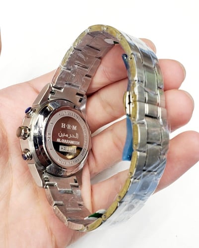 ساعة الحرمين الفاخرة ( توقيتين ) ستانلس ستيل فضي ل...