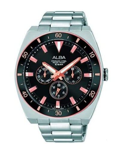 ساعة البا الرياضية كرونو تاريخ ستانلس ستيل فضي للر...