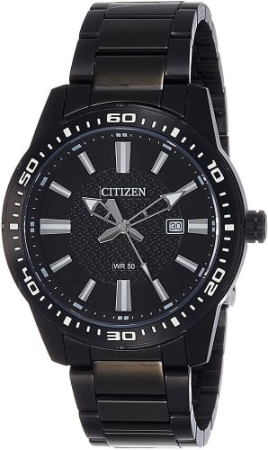 ساعة سيتزن بتاريخ ستانلس ستيل اسود انالوج كوارتز ل...