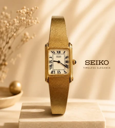 ساعة سيكو الكلاسيكية فنتج العتيقة انتاج الثمانينات الميلادية ( Antique Seiko ) مطلية باللون الذهبي للنساء - Vintage L27