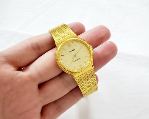ساعة اورينت اليابانية (1980 م) انالوج كوارتز مقاس 30mm-32mm ستانلس ستيل ذهبي للجنسين - فنتج