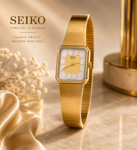 ساعة سيكو الكلاسيكية فنتج العتيقة انتاج الثمانينات الميلادية ( Antique Seiko ) مطلية باللون الذهبي للنساء - Vintage L18