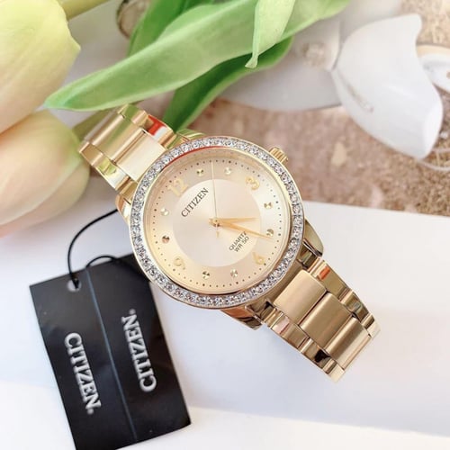 Citizen Gold Tone Crystal Quartz EL3092-86P Women'...