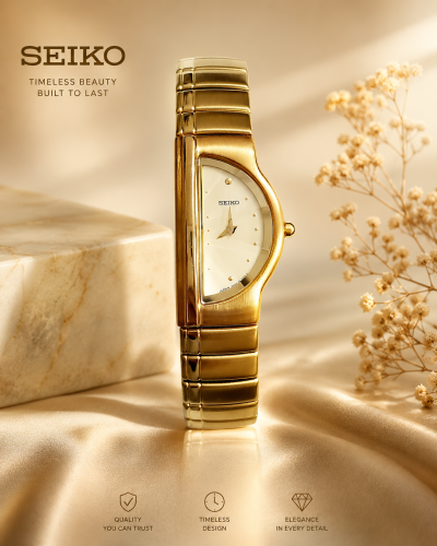 ساعة سيكو الكلاسيكية فنتج العتيقة انتاج الثمانينات الميلادية ( Antique Seiko ) مطلية باللون الذهبي للنساء - Vintage L23