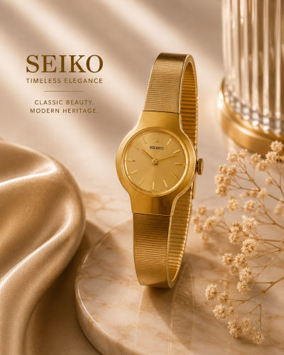 ساعة سيكو الكلاسيكية فنتج العتيقة انتاج الثمانينات الميلادية ( Antique Seiko ) مطلية باللون الذهبي للنساء - Vintage L20