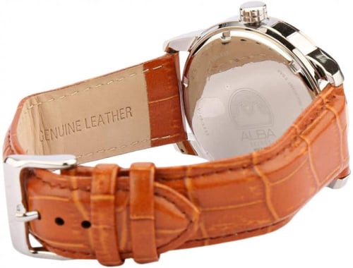 ساعة البا انالوج كوارتز بتاريخ - جلد بني للرجال -A...